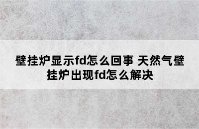 壁挂炉显示fd怎么回事 天然气壁挂炉出现fd怎么解决